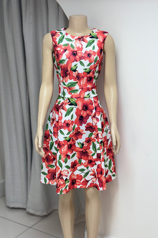 Red Sleeveless Floral Dress