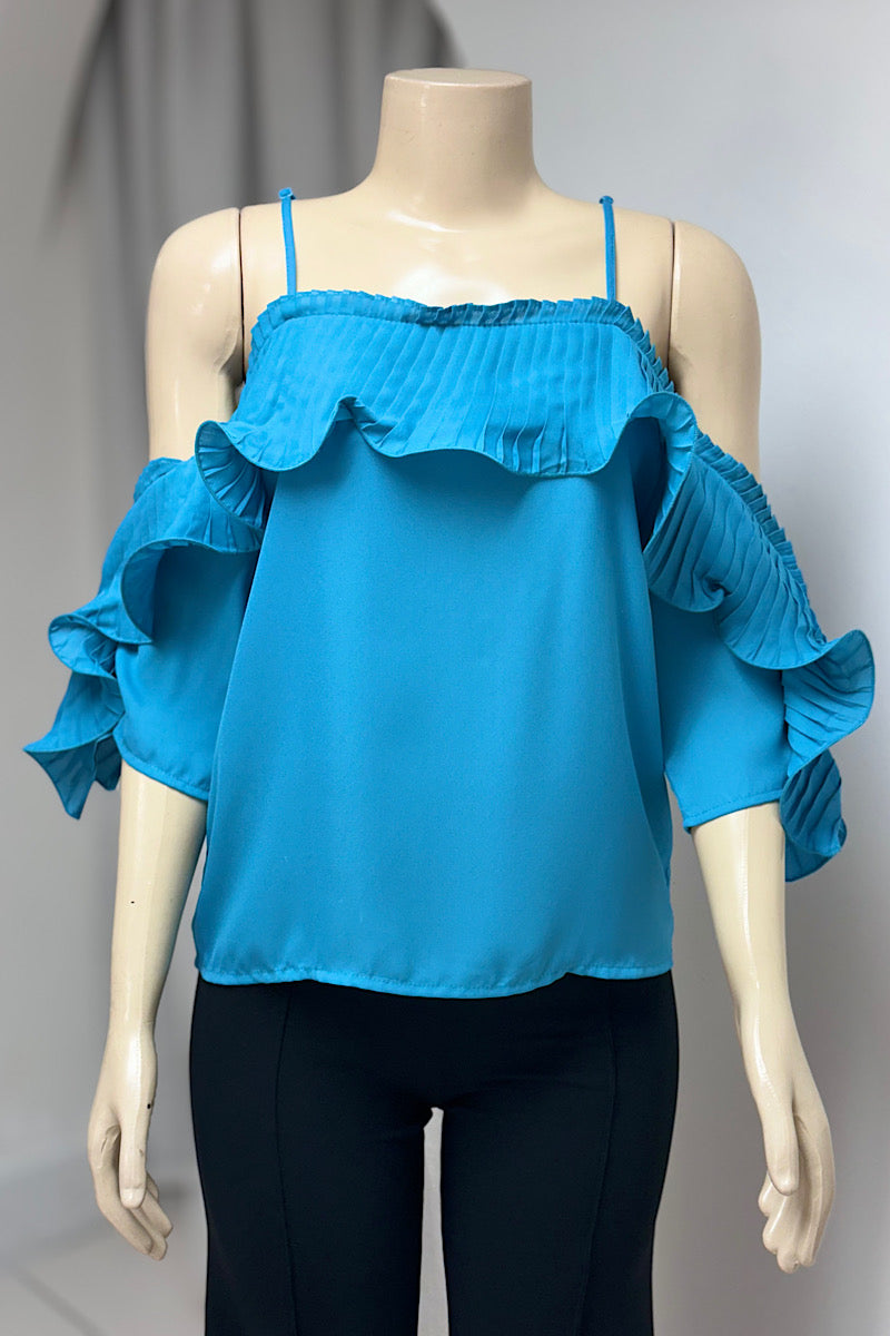 Aqua Cold Shoulder Top