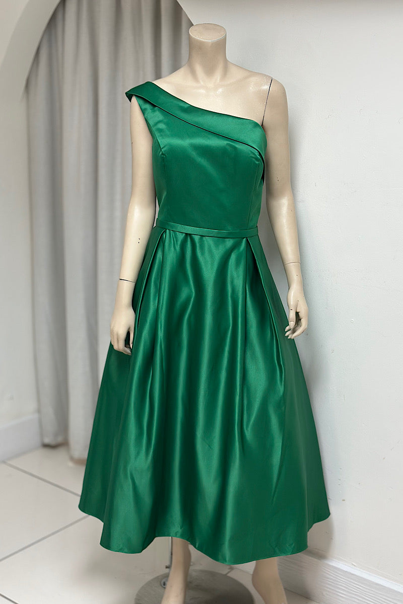 Satin One-Shoulder Tea-Length Formal