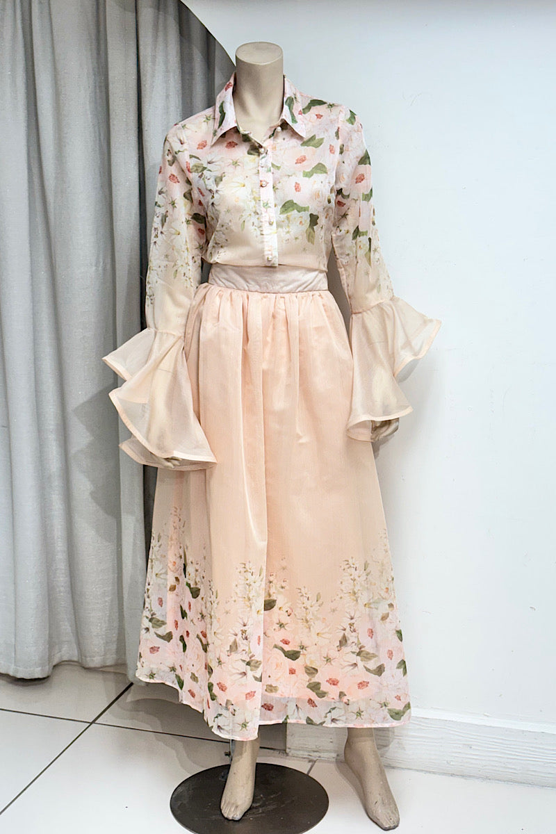Floral Flute Sleeve Skirt Set