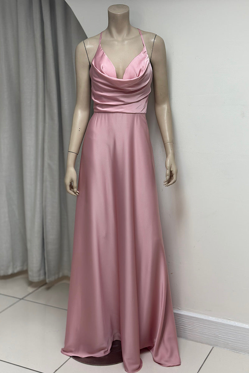 Cowl Neck Flowy Formal Dress