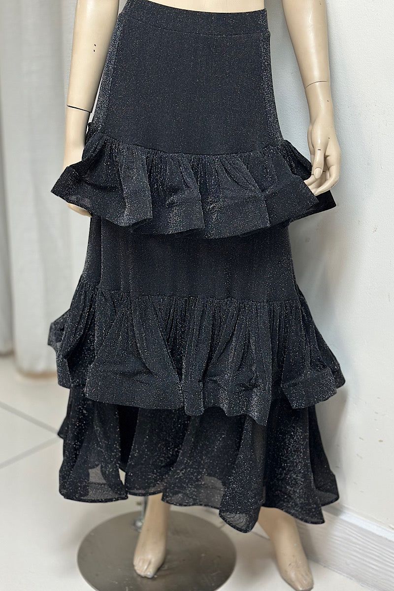 Tiered Shimmer Flounce Skirt