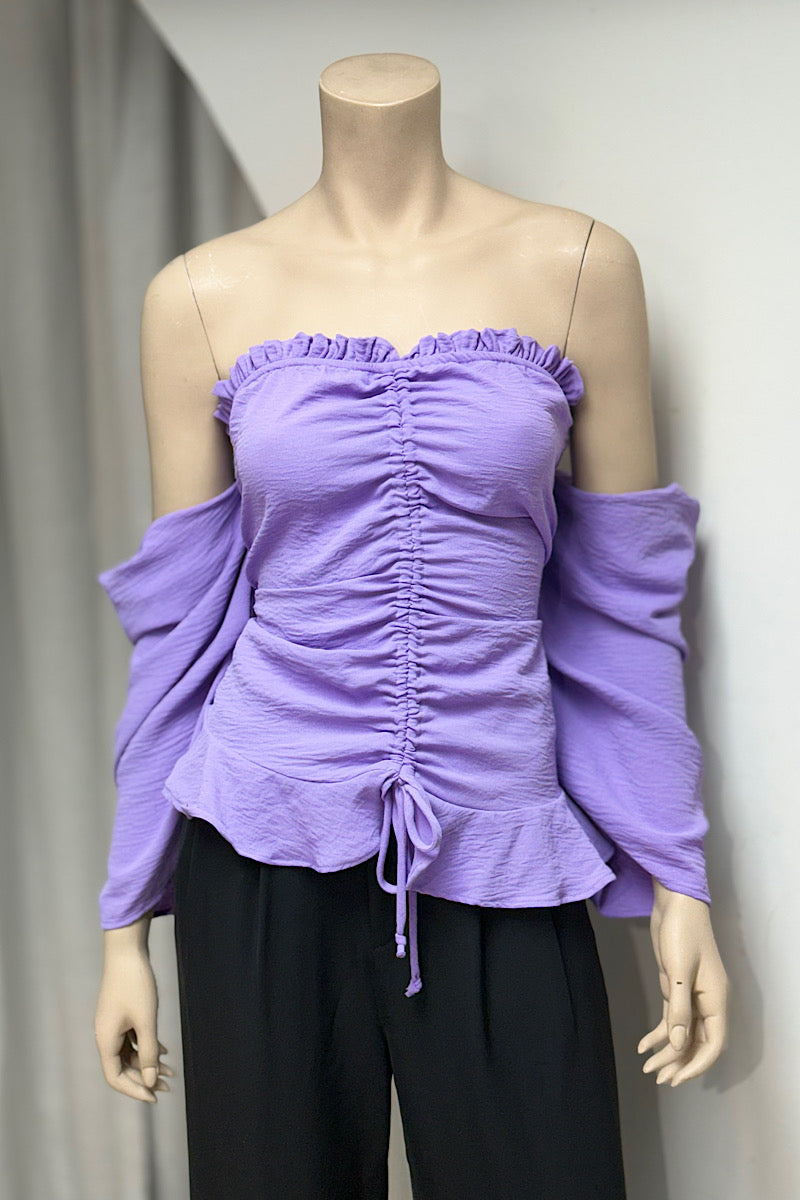 Smock Off-Shoulder Draw-Sting Crop Top