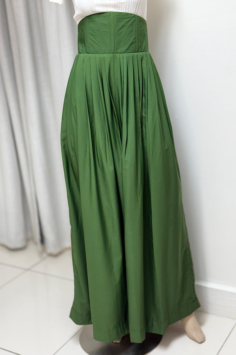 Corset Waist Pleated Wide-Legged Pant