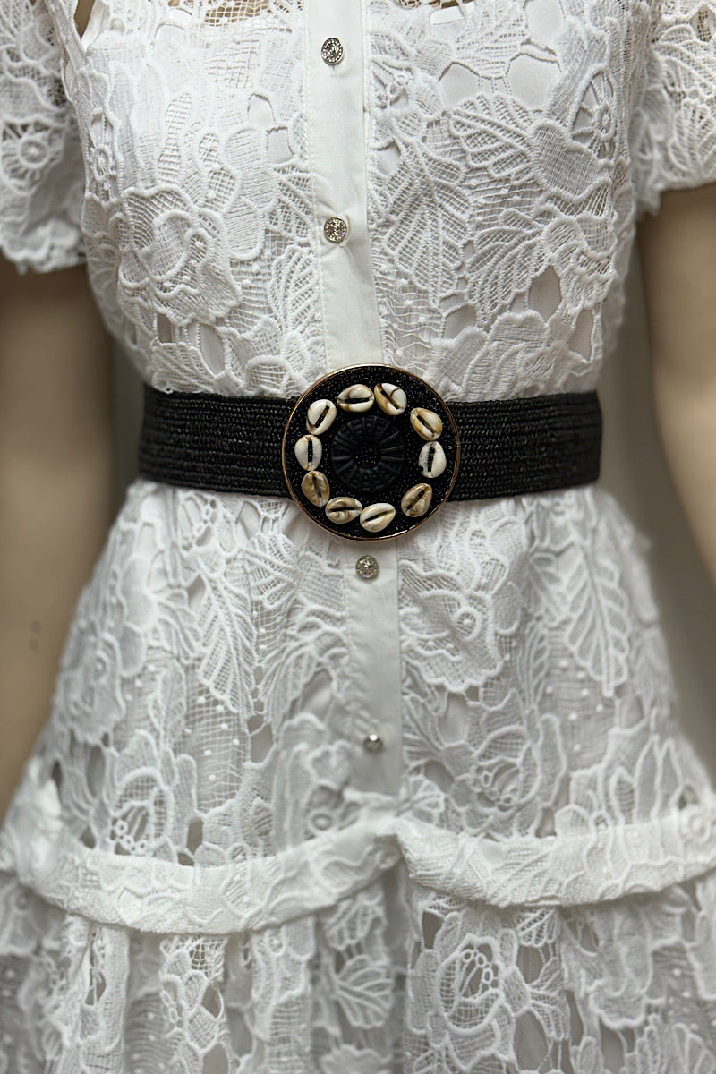 Shell Buckle Straw Belt
