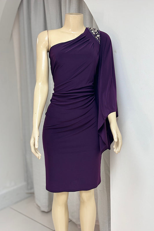 Purple One Shoulder Curvy Dress