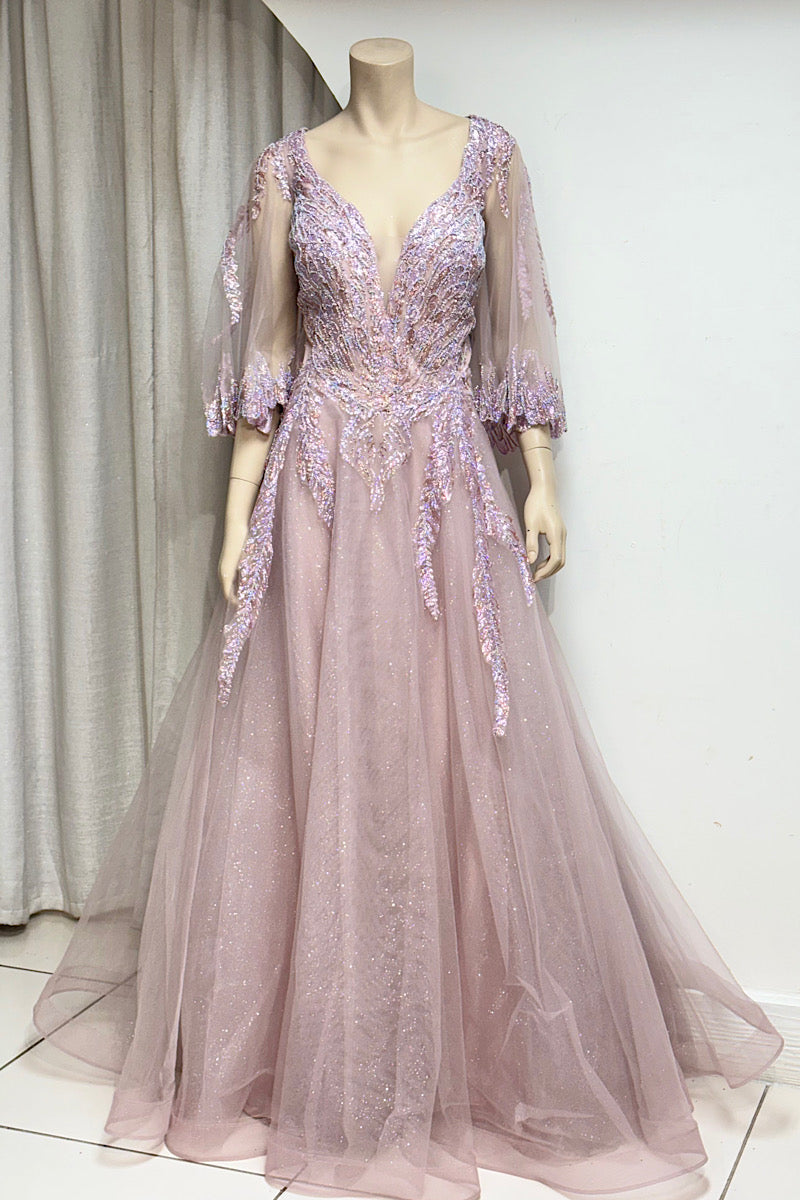 V-Neck Beaded Long Sleeve Formal