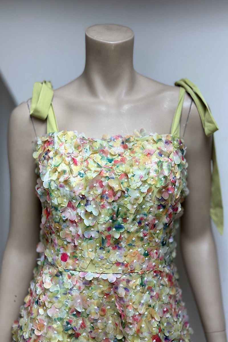 Tie-Detail Flower Applique Midi Dress