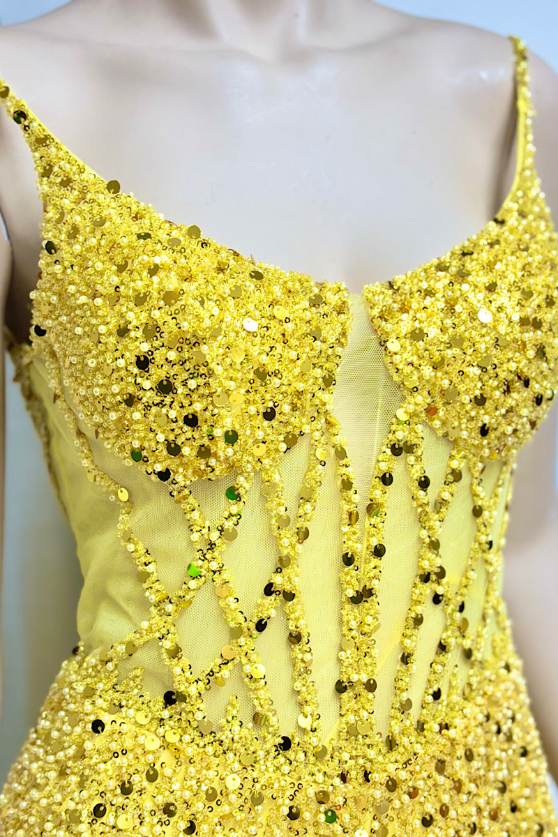 Full Beaded Spaghetti Strap Formal