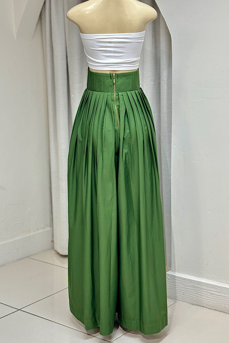 Corset Waist Pleated Wide-Legged Pant