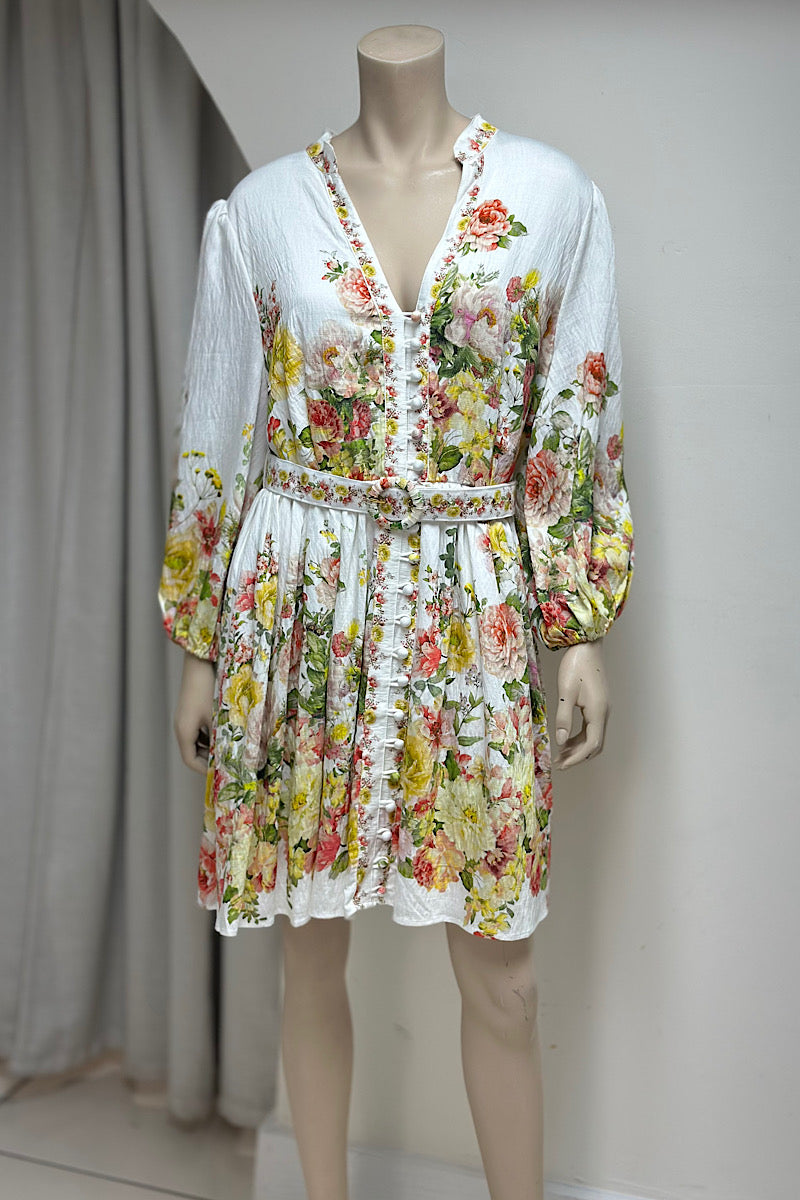 Floral Belted V-Neck Mini Dress