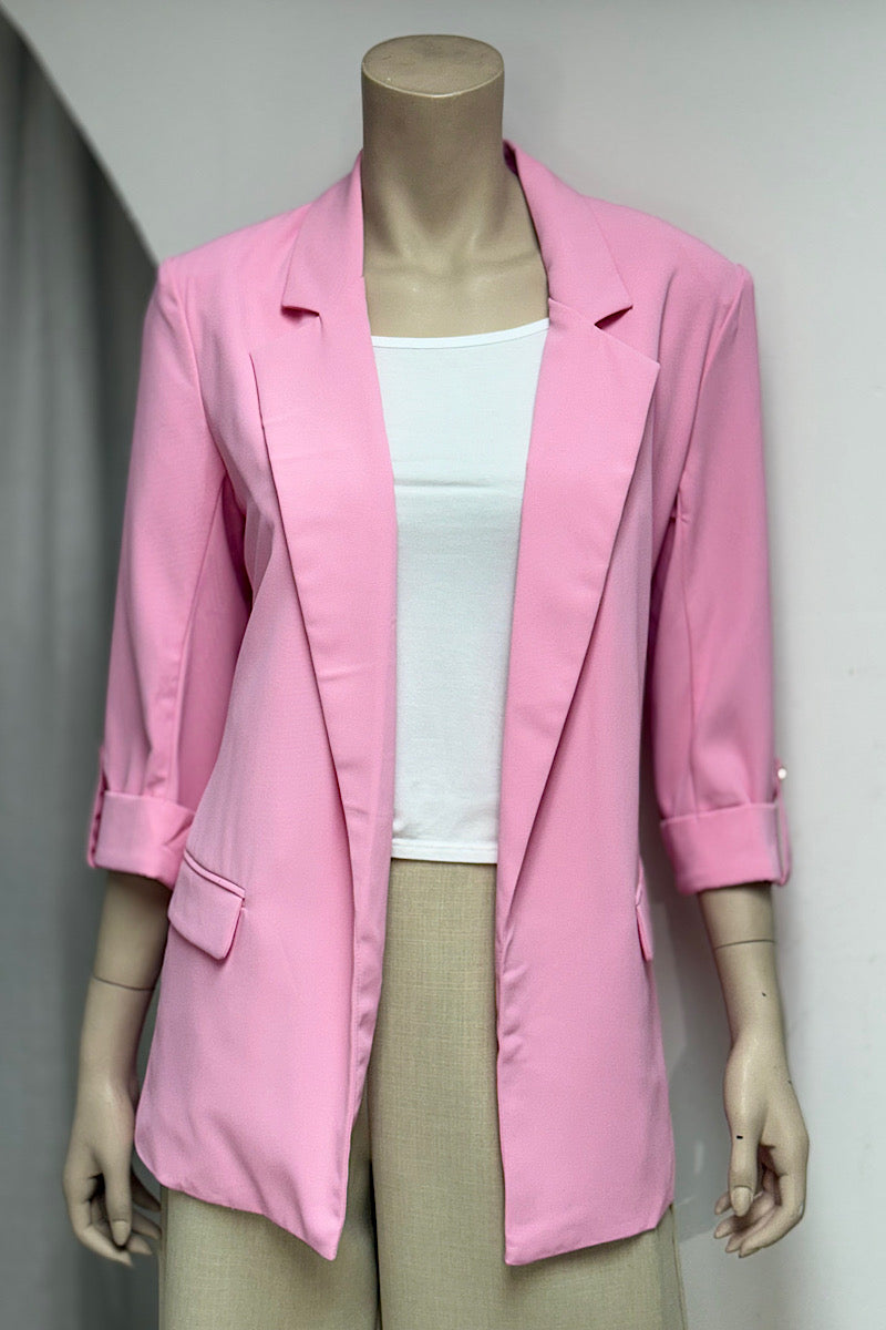 Button Sleeve Open Blazer