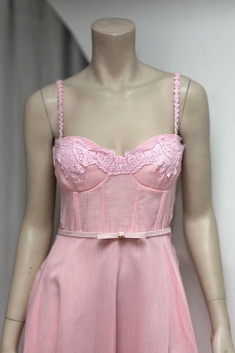 Lace Detail Corset Belted Midi Dress