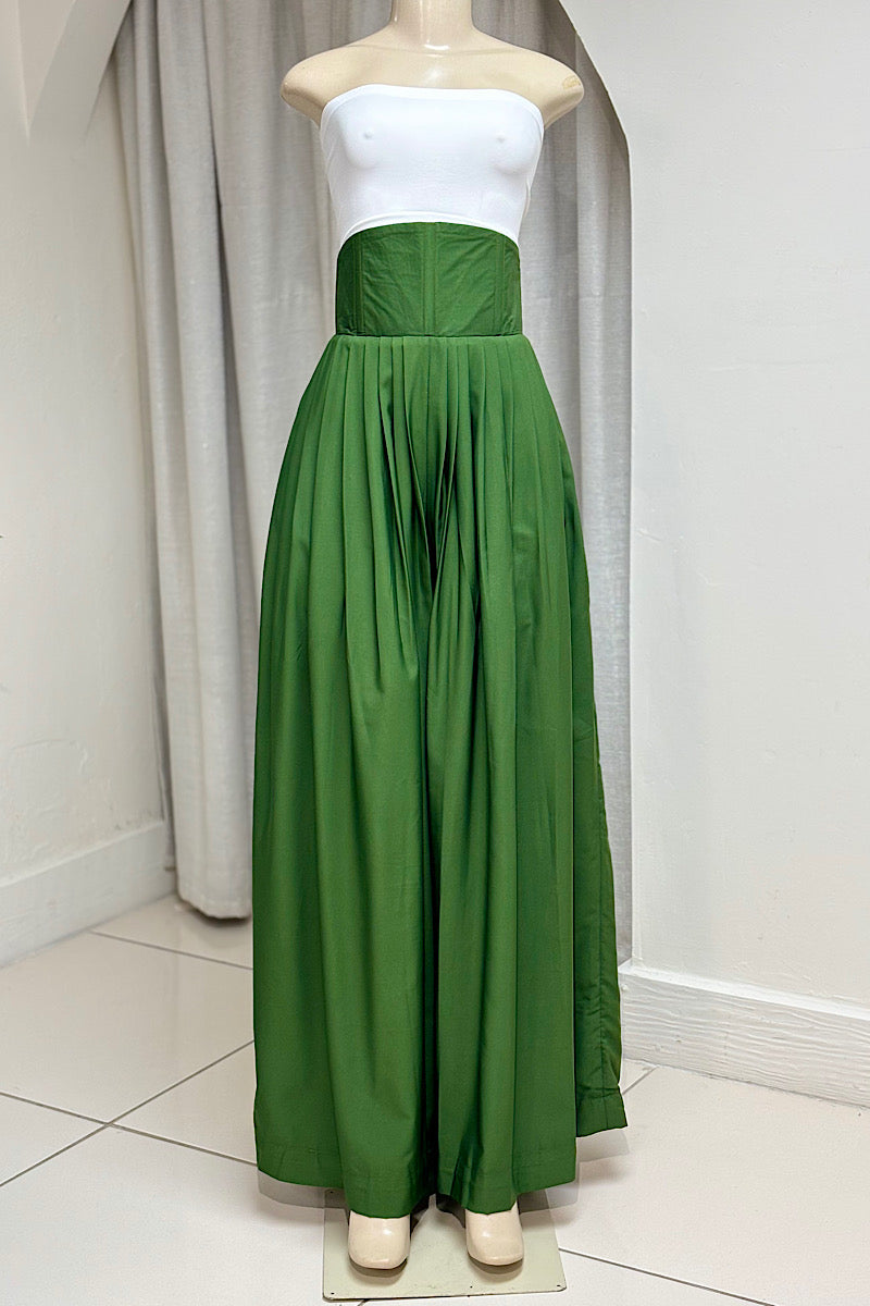 Corset Waist Pleated Wide-Legged Pant