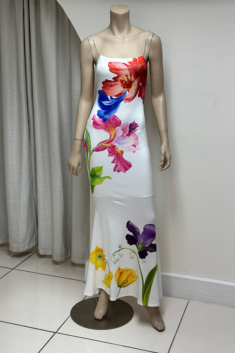 Floral Bodycon Thin Strap Maxi