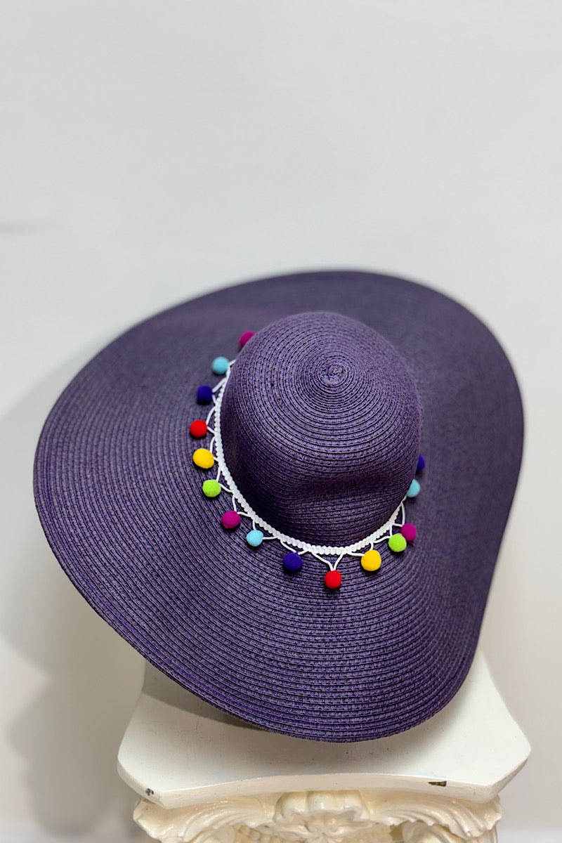 Purple Pompom Sun Hat