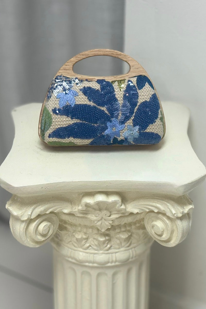 Sequin Wood Handle Mini Hand Bag