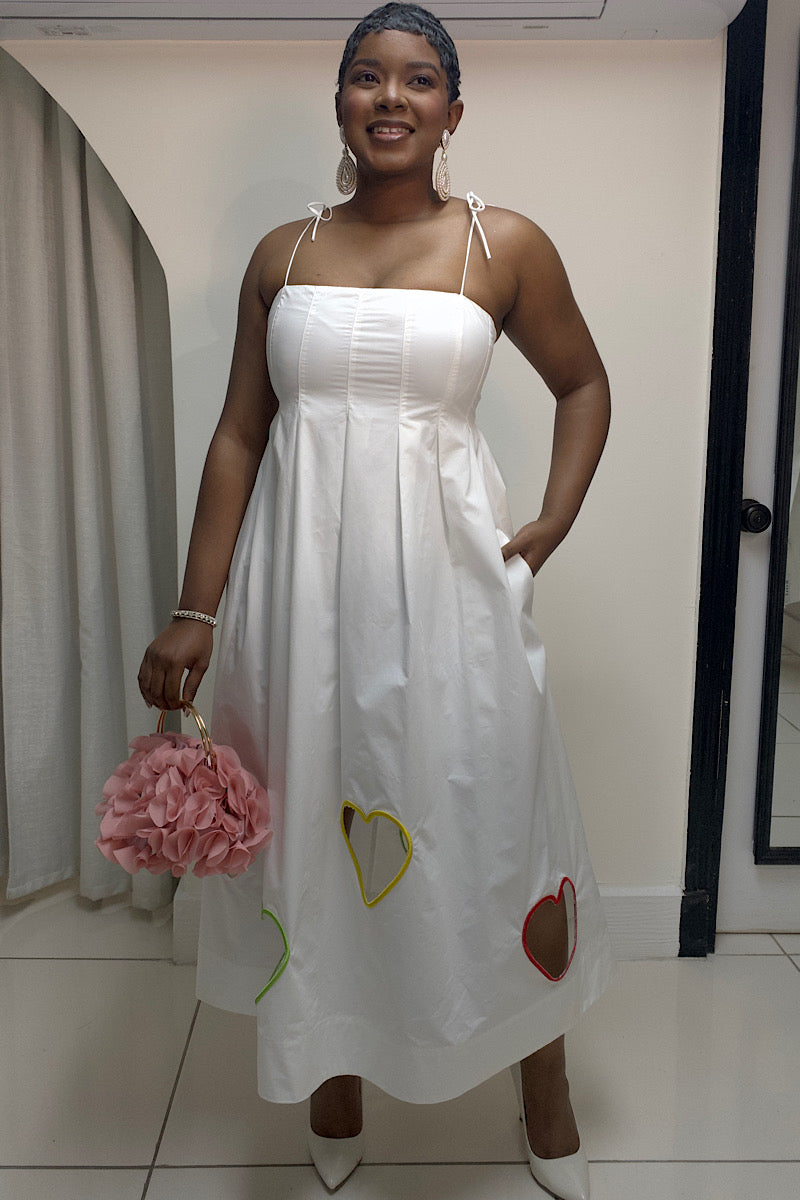 Heart Detail Tie-Shoulder Midi Dress