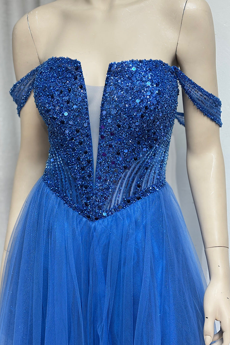 V-Waist Beaded Flare Formal