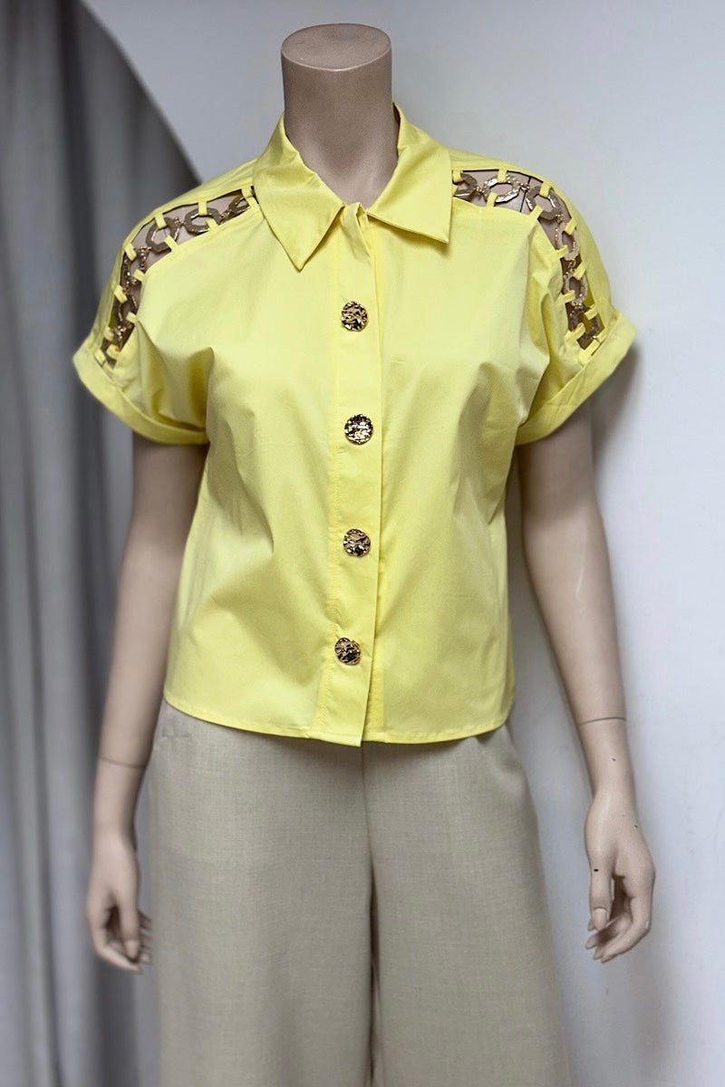 Cotton Yellow Gold Button Top