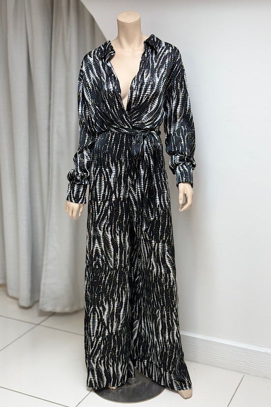 Gold Speckled Monochrome Tie Waist Jumpsuit