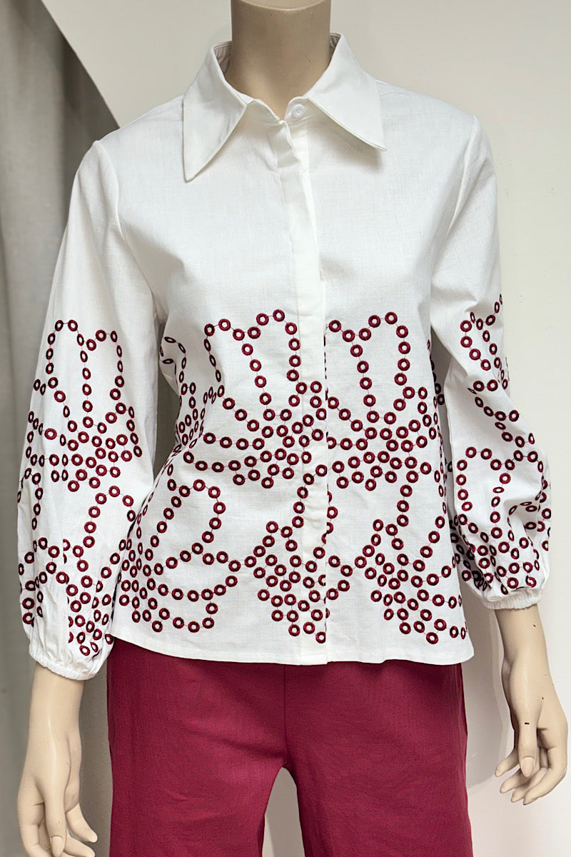 Embroidered Detail Collared Pant Set