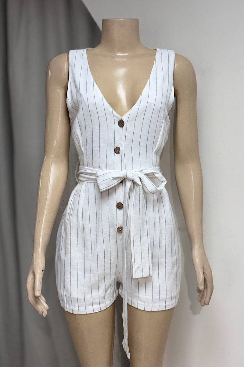 White w Black Lines Romper