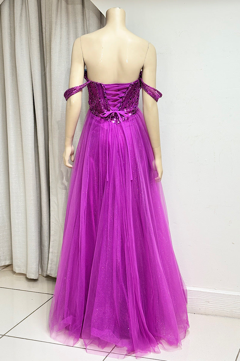 V-Waist Beaded Flare Formal