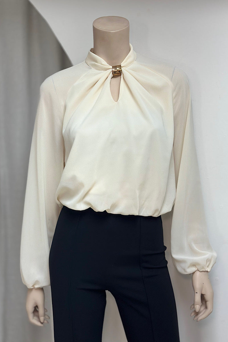 Long Sleeve Gold Detail Crop Top