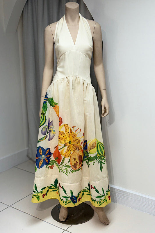 Halter Corset Floral Flare Dress