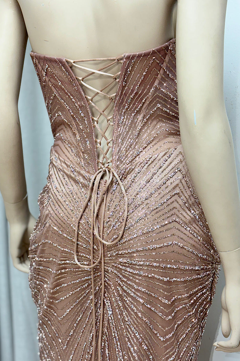 Embellished Corset Drape Cup Formal