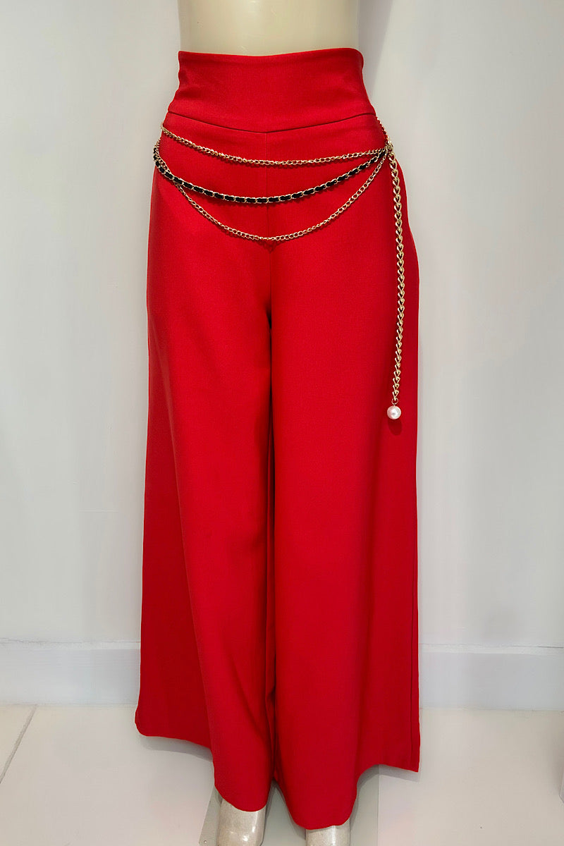 Wide Leg Pant w/ Pearl Belt