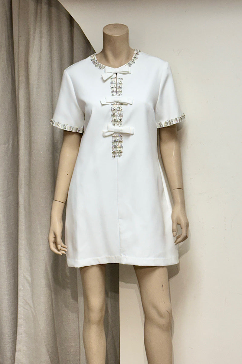 Rhinestone Applique Bow Detail Dress