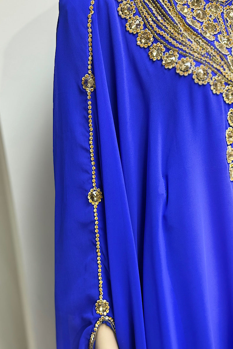 Rhinestone Beaded V-Neck Kaftan Dress
