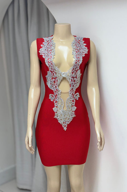 Red-Silver Lace Bodycon