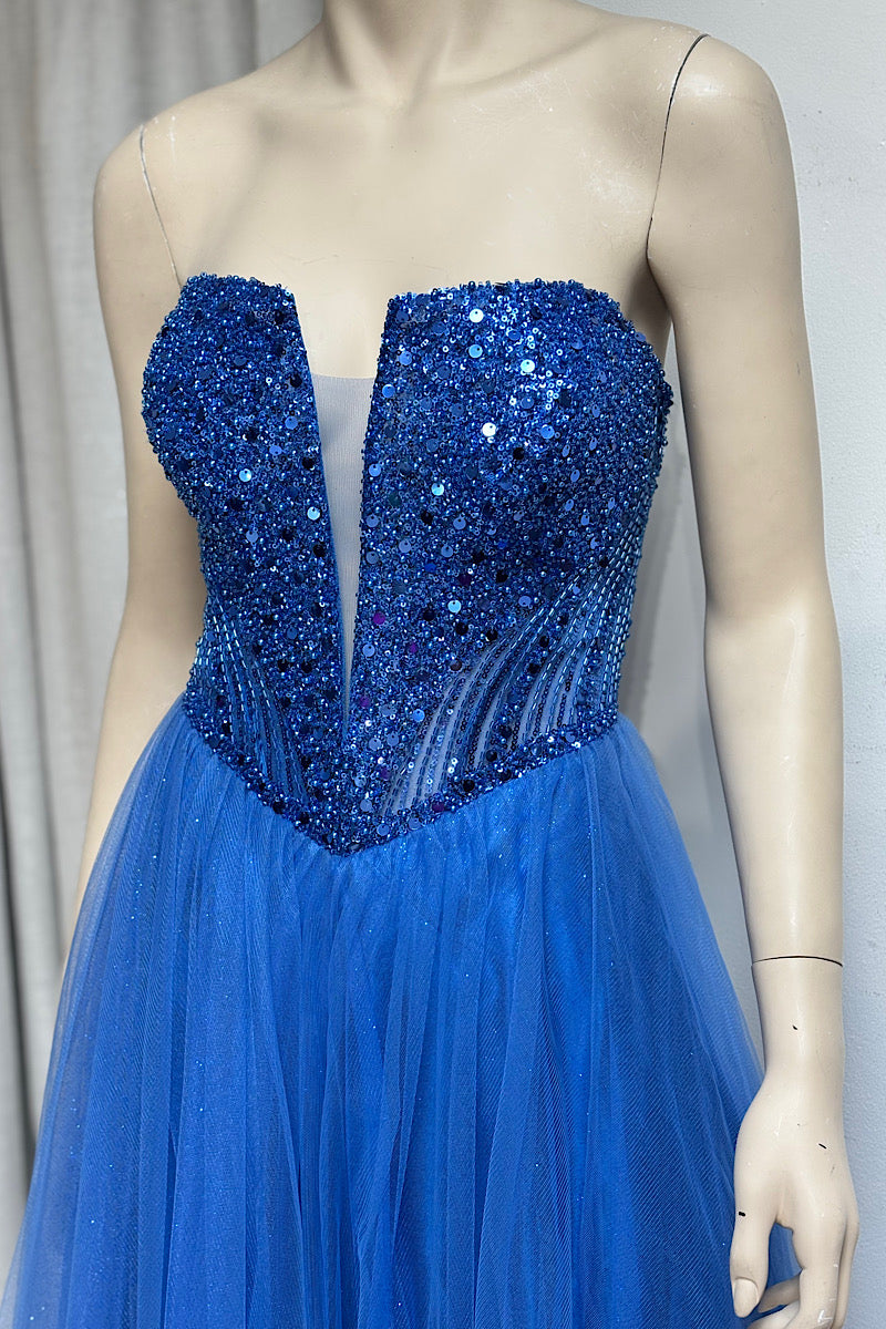 V-Waist Beaded Flare Formal