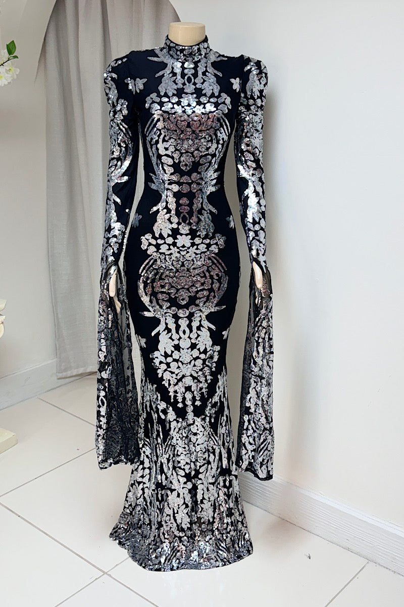 Long Sleeve Black Silver Formal – Flaunt It