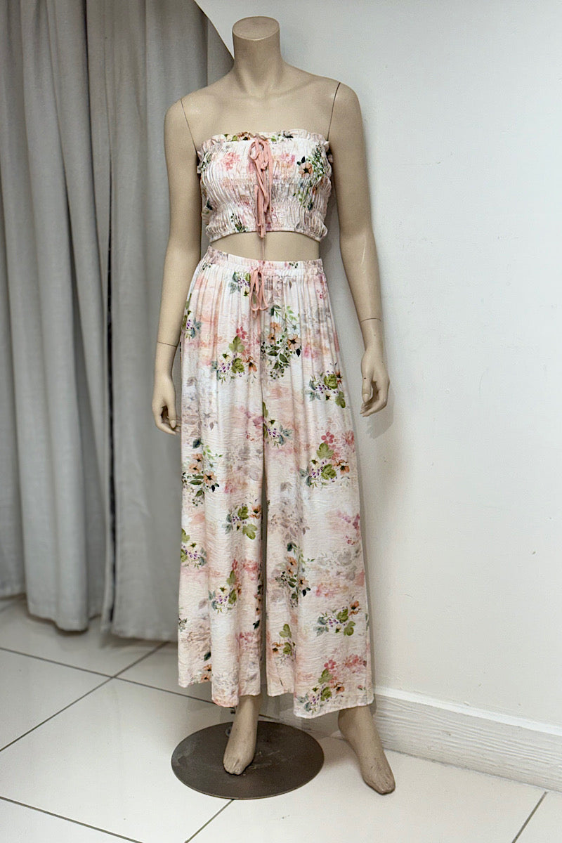 Smock Top Linen Wide Legged Pant Set