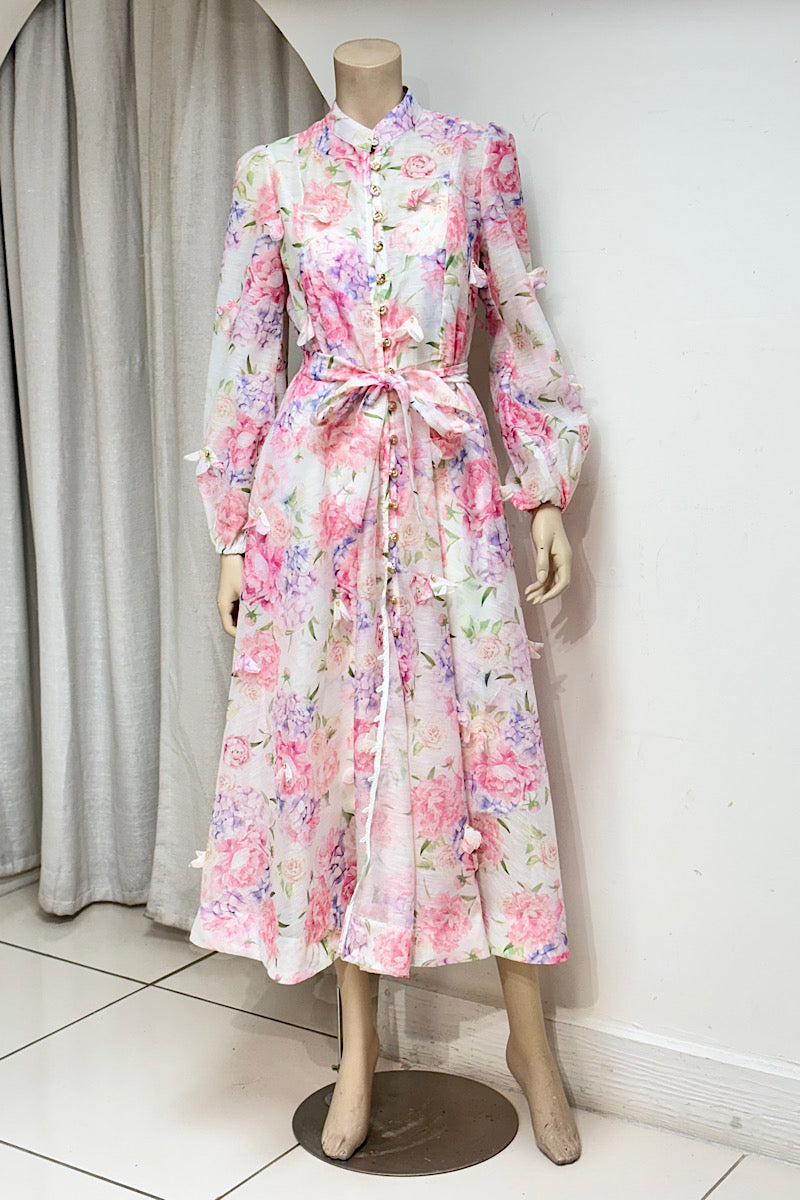 Floral Detail Button Midi Dress