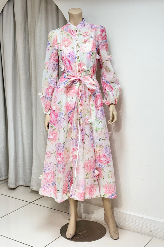 Floral Detail Button Midi Dress