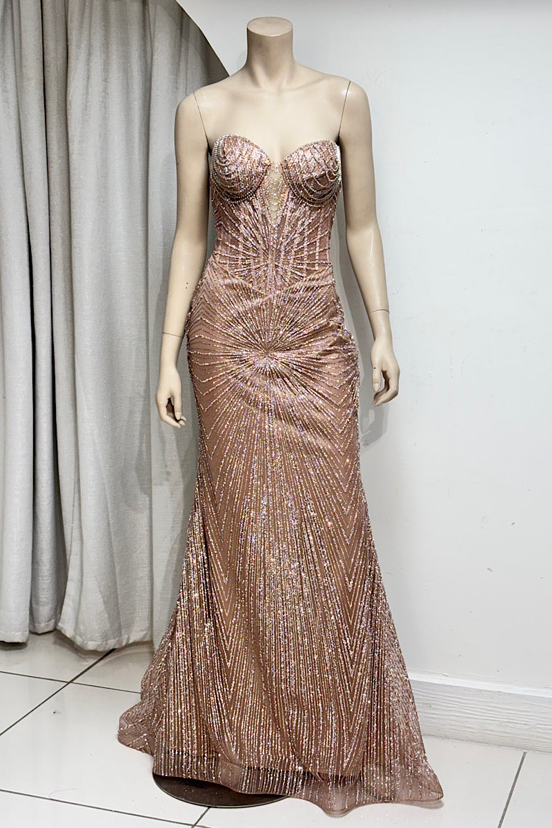 Embellished Corset Drape Cup Formal