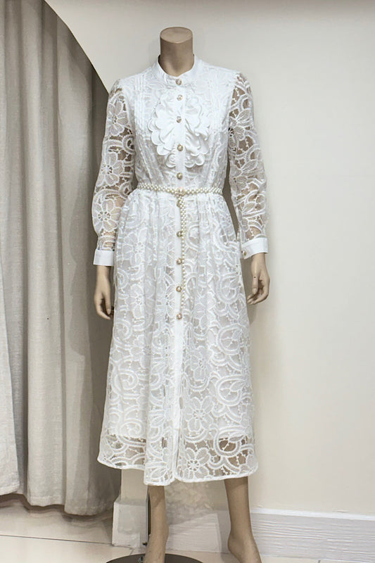 Lace Petal Detail Tea-Length Dress