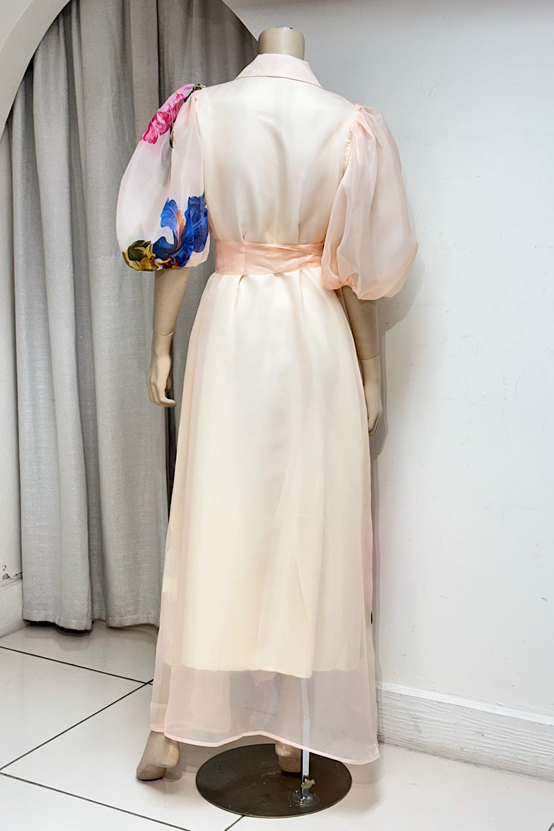 Floral Collared Flower Belt Maxi