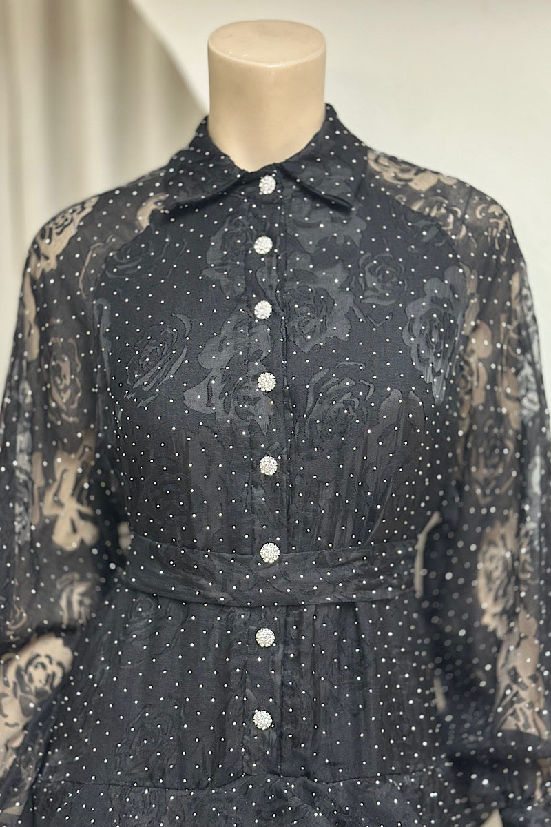 Studded Ruffle Bottom Mini Dress