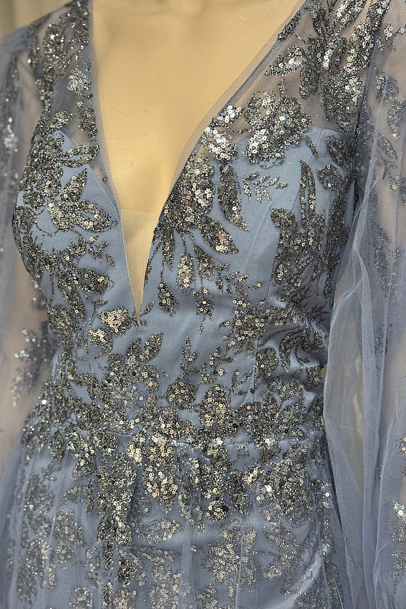 Deep V-Neck Long Sleeve Sequin Formal