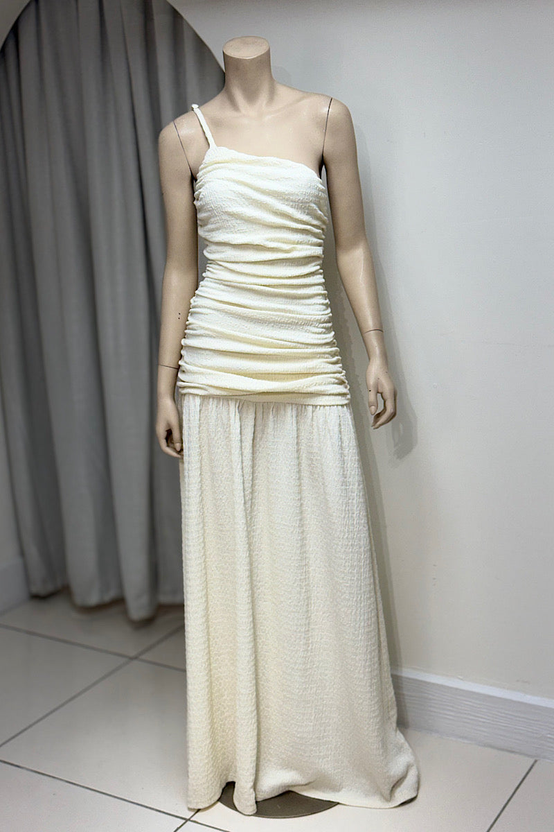 One-Shoulder Crepe Fit And Flare Maxi