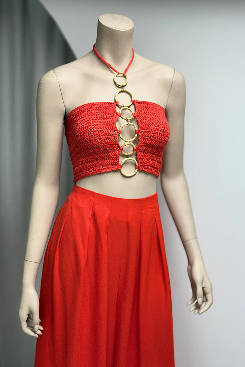 Crochet Wooden Detail Pant Set