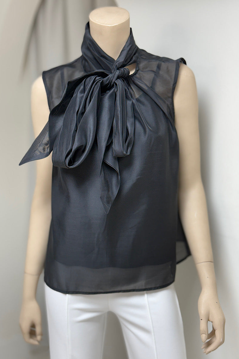 Sleeveless Bow Detail Organza Top