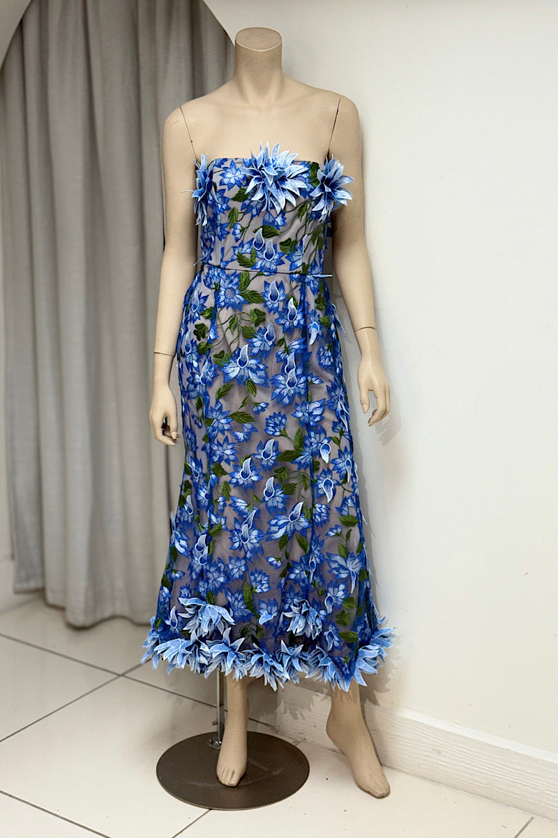 3D Flower Applique Midi Tube Dress