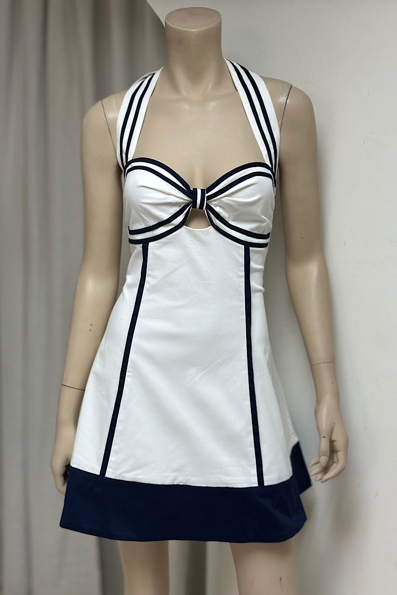 Tie Shoulder Sailor Mini Dress